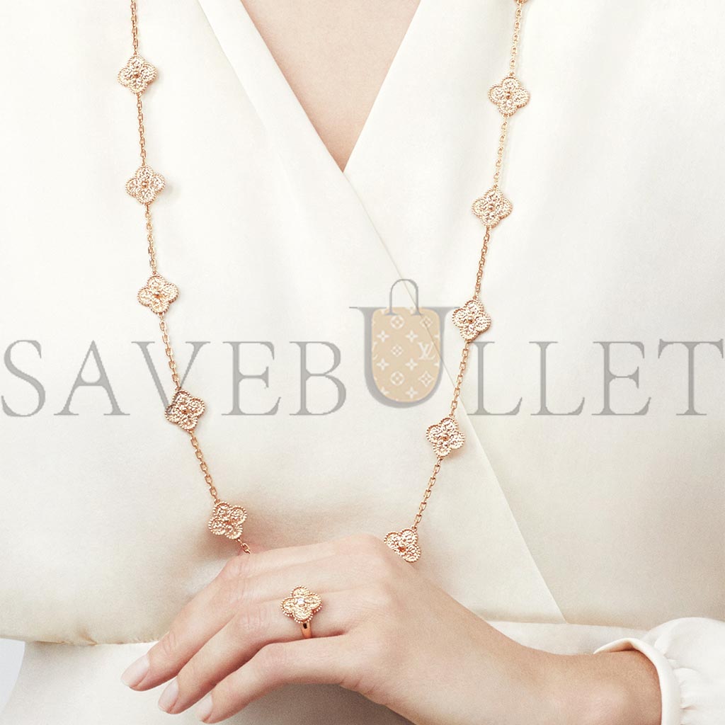 V*N CL*F arpels vintage alhambra long necklace, 20 motifs - rose gold vcarn9t000